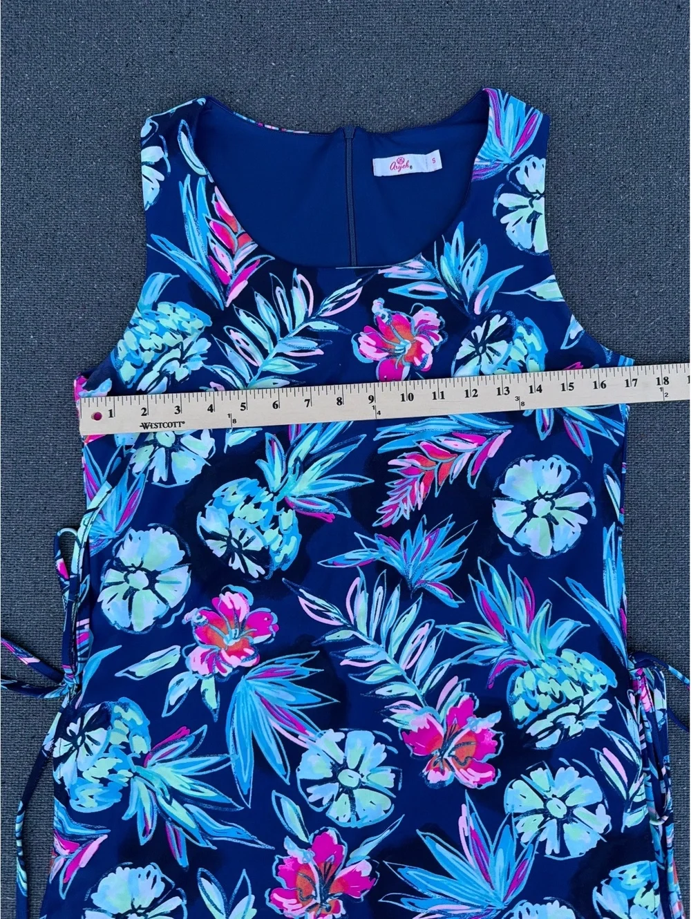 Aryeh Women's Size S Navy Floral Swim Dress Built-In Shorts Cutout Swimsuit